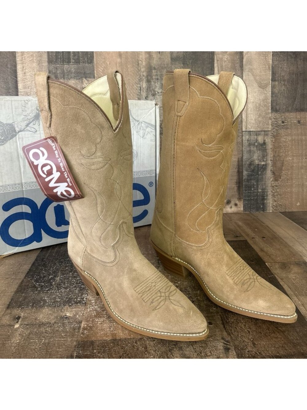 Acme Vintage Suede Roughout Cowboy Boots Mens 10.5 D